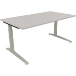 Neutralware Schreibtisch all in one 1.600 x 650-850 x 900 mm (B x H x T) Flachkufe Quadratrohr lichtgrau – Produktbild 2