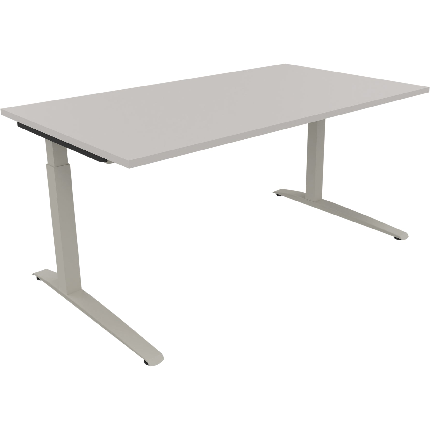 Neutralware Schreibtisch all in one 1.600 x 650-850 x 900 mm (B x H x T) Flachkufe Quadratrohr lichtgrau – Produktbild 2