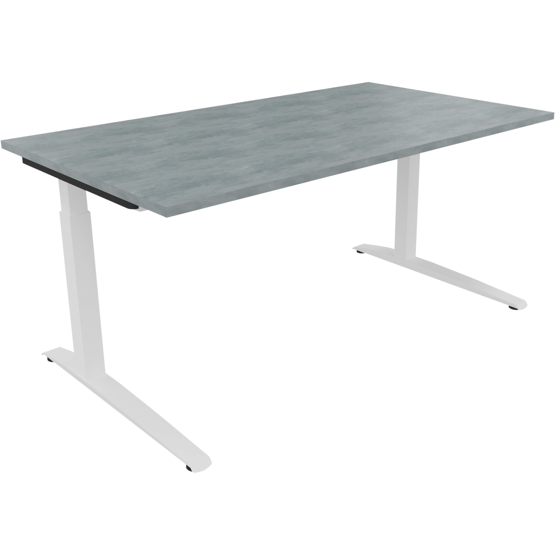 Neutralware Schreibtisch all in one 1.600 x 650-850 x 900 mm (B x H x T) Flachkufe Quadratrohr beton hell – Produktbild
