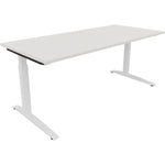 Neutralware Schreibtisch all in one 1.800 x 650-850 x 800 mm (B x H x T) Flachkufe Quadratrohr diamantweiß – Produktbild