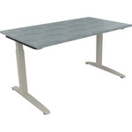 Neutralware Schreibtisch all in one 1.400 x 650-850 x 800 mm (B x H x T) Flachkufe Quadratrohr beton hell – Produktbild
