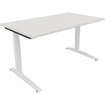 Neutralware Schreibtisch all in one 1.400 x 650-850 x 800 mm (B x H x T) Flachkufe Quadratrohr diamantweiß – Produktbild