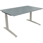 Neutralware Schreibtisch all in one 1.400 x 650-850 x 900 mm (B x H x T) Flachkufe Quadratrohr beton hell – Produktbild