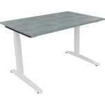 Neutralware Schreibtisch all in one 1.200 x 650-850 x 800 mm (B x H x T) Flachkufe Quadratrohr beton hell – Produktbild