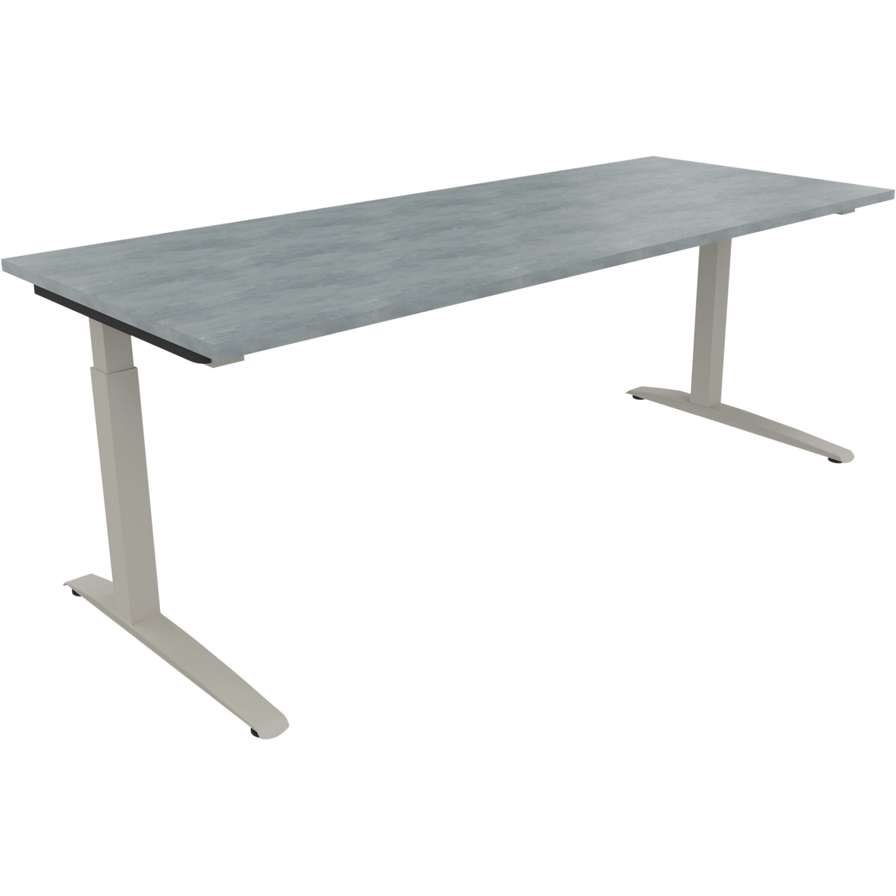 Neutralware Schreibtisch all in one 2.000 x 650-850 x 800 mm (B x H x T) Flachkufe Quadratrohr beton hell – Produktbild