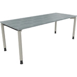 Neutralware Schreibtisch all in one 2.000 x 680-820 x 800 mm (B x H x T) Vierfuß Rundrohr beton hell – Produktbild 2