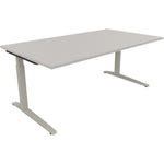 Neutralware Schreibtisch all in one 1.600 x 650-850 x 700 mm (B x H x T) Flachkufe Quadratrohr lichtgrau – Produktbild 2