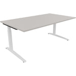 Neutralware Schreibtisch all in one 1.600 x 650-850 x 700 mm (B x H x T) Flachkufe Quadratrohr lichtgrau – Produktbild 3
