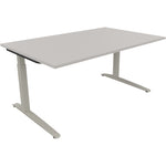 Neutralware Schreibtisch all in one 1.600 x 650-850 x 1.000 mm (B x H x T) Flachkufe Quadratrohr lichtgrau – Produktbild