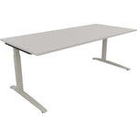 Neutralware Schreibtisch all in one 2.000 x 650-850 x 900 mm (B x H x T) Flachkufe Quadratrohr lichtgrau – Produktbild 2
