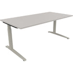 Neutralware Schreibtisch all in one 1.800 x 650-850 x 900 mm (B x H x T) Flachkufe Quadratrohr lichtgrau – Produktbild 2