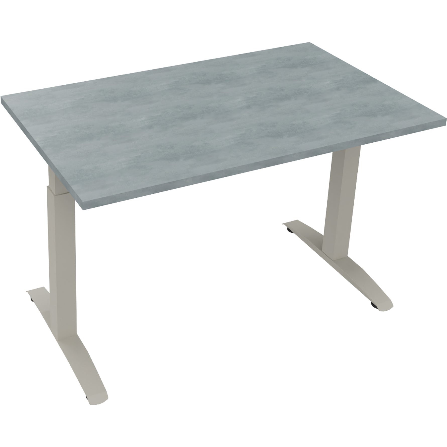Neutralware Schreibtisch all in one 1.200 x 650-850 x 700 mm (B x H x T) Flachkufe Quadratrohr beton hell – Produktbild