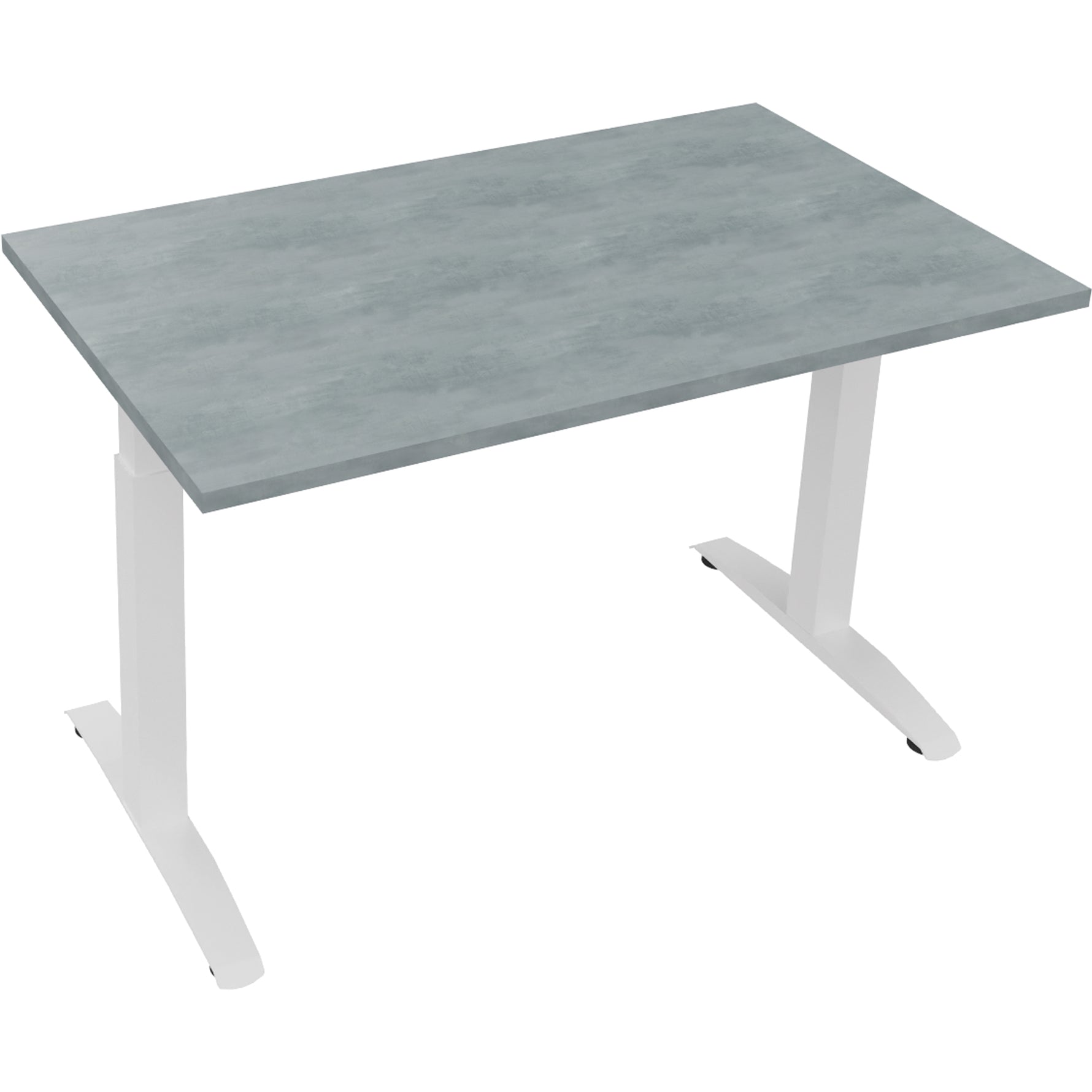 Neutralware Schreibtisch all in one 1.200 x 650-850 x 700 mm (B x H x T) Flachkufe Quadratrohr beton hell – Produktbild