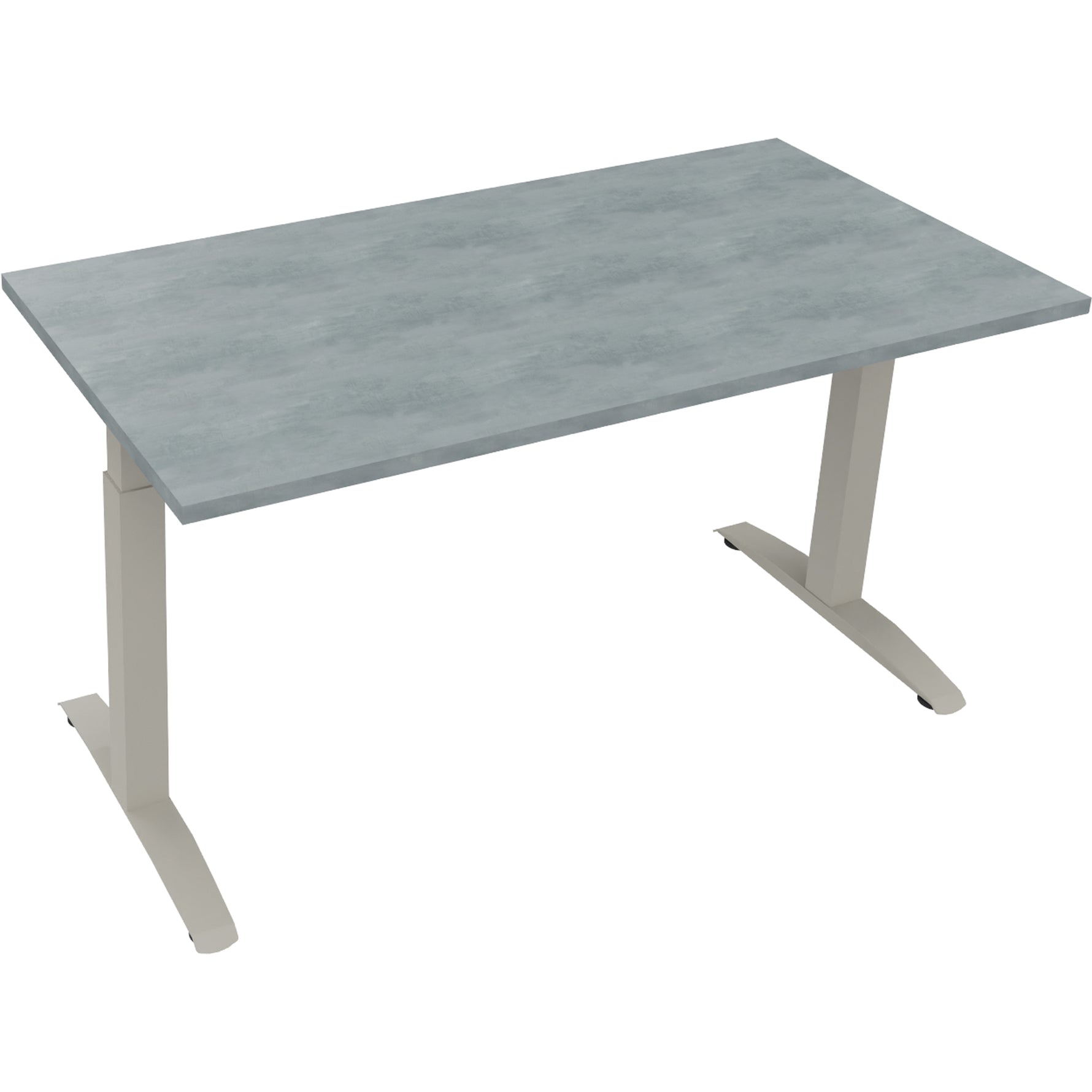 Neutralware Schreibtisch all in one 1.400 x 650-850 x 700 mm (B x H x T) Flachkufe Quadratrohr beton hell – Produktbild