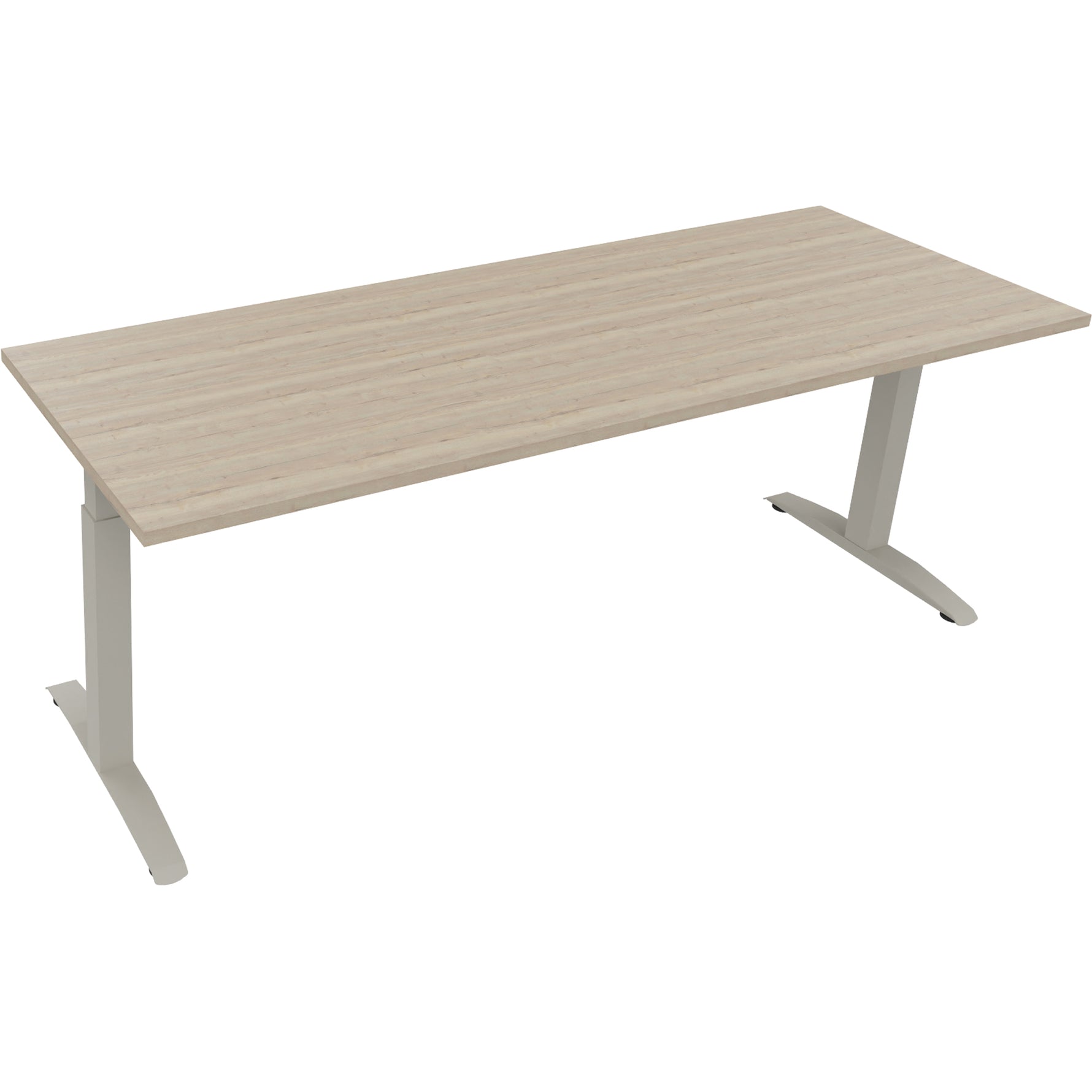Neutralware Schreibtisch all in one 2.000 x 650-850 x 700 mm (B x H x T) Flachkufe Quadratrohr eiche natur – Produktbild