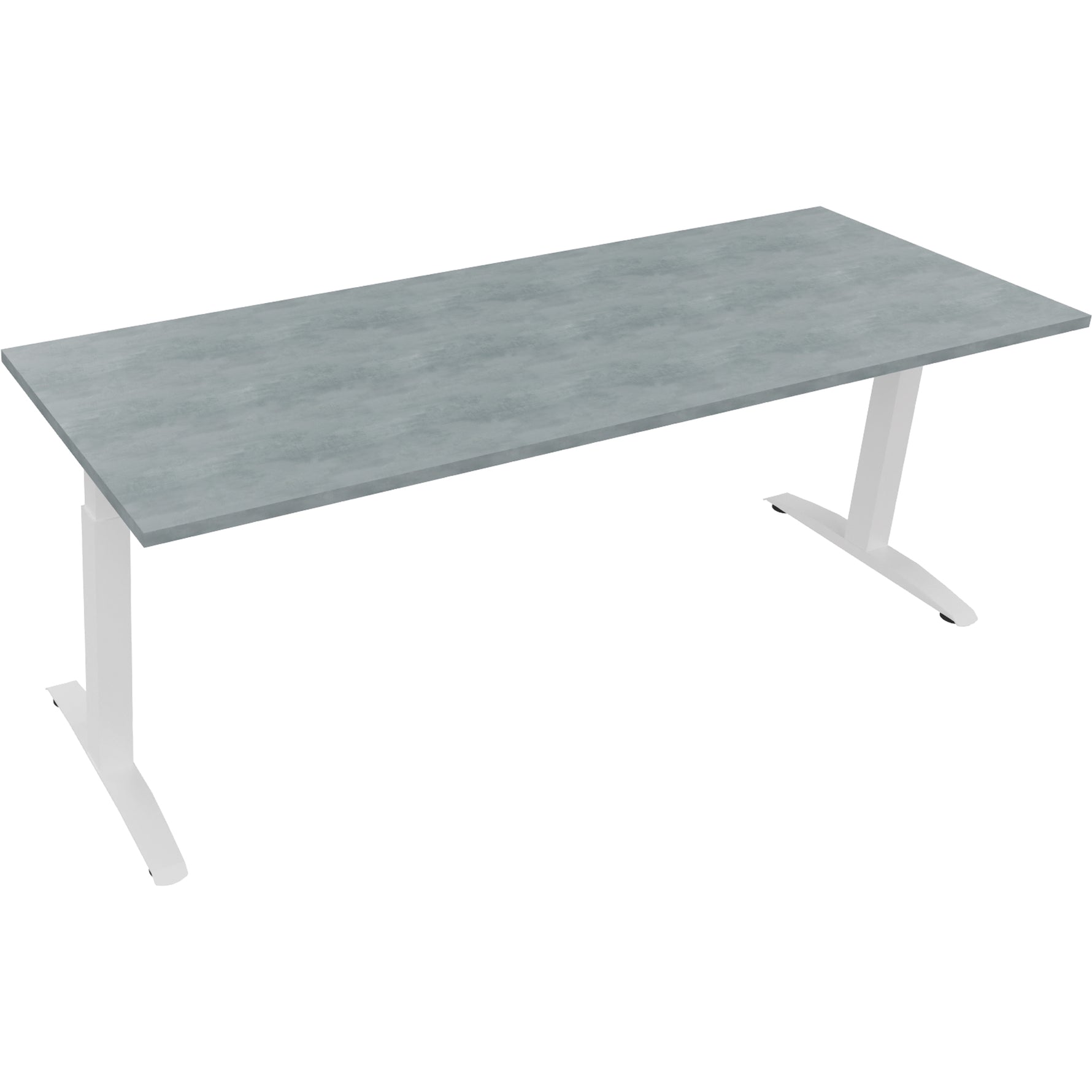 Neutralware Schreibtisch all in one 2.000 x 650-850 x 700 mm (B x H x T) Flachkufe Quadratrohr beton hell – Produktbild