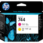 HP Druckkopf 744 mit Tintenpatronen, nahaufnahme der Druckkopfelemente in einem Drucker.
