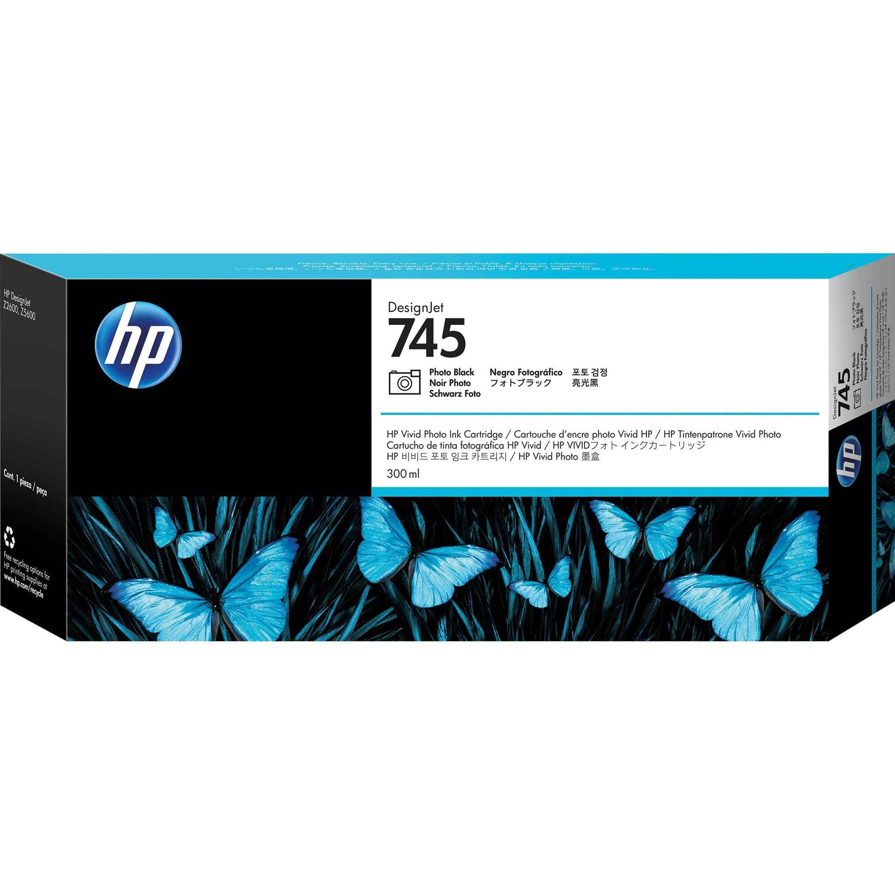 HP Tintenpatrone 745 fotoschwarz, Tintenpatrone für Drucker, original HP Tintenpatrone in schwarzer Farbe