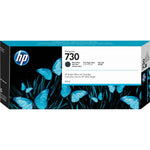 Schwarze, matte HP Tintenpatrone 730 für Drucker, zeigt die Patrone vor einem weißen Hintergrund.