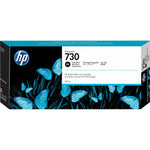 HP Tintenpatrone 730 fotoschwarz, original Tintenpatrone für HP Drucker, zeigt die schwarze Tintenpatrone vor weißem Hintergrund