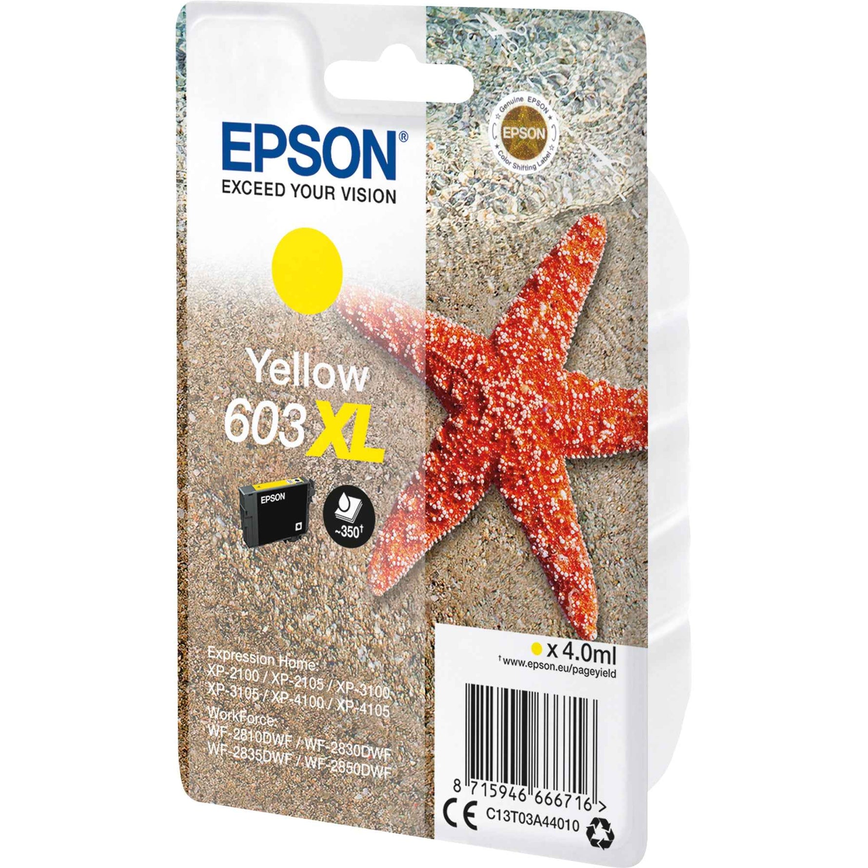 Epson Tintenpatrone 603XL gelb, große Tintenpatrone für Epson Drucker, sichtbarer gelber Tintenbehälter