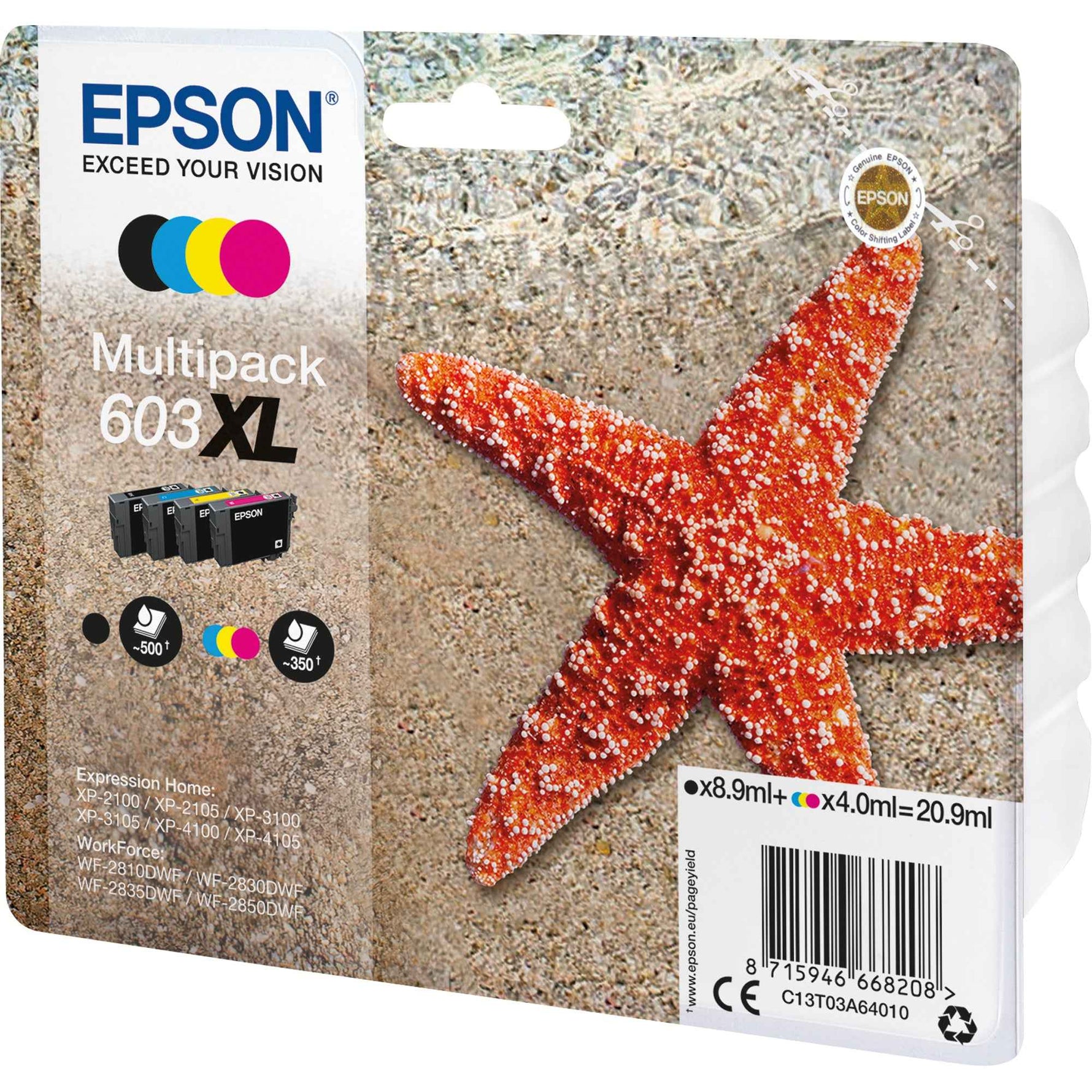 Epson Tintenpatronen 603XL im 4er-Pack, schwarz, cyan, magenta, gelb, hochwertige Druckertinte, kompatibel mit Epson Druckern