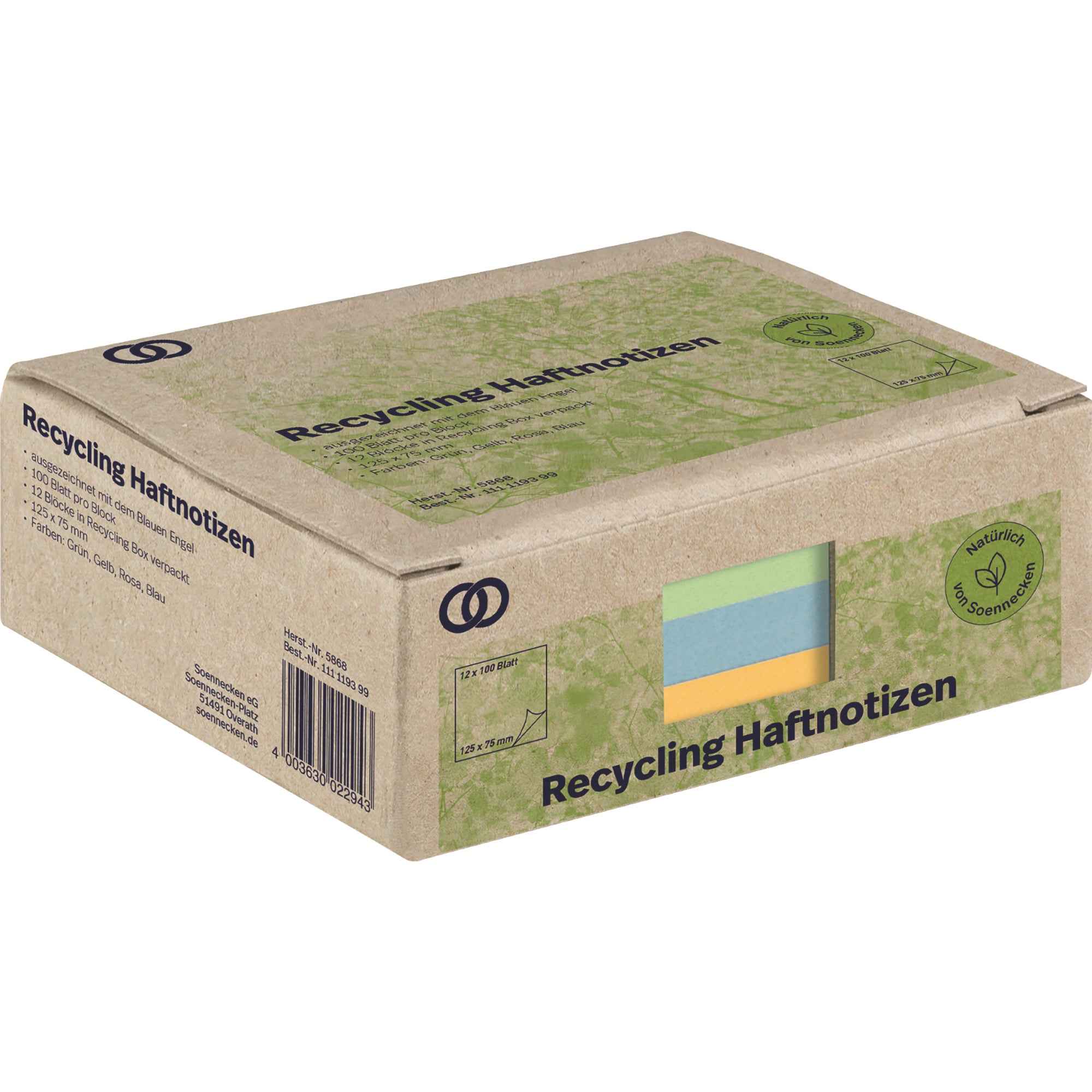 Soennecken Haftnotiz oeco Recycling 125 x 75 mm (B x H) 12 Block/Pack.