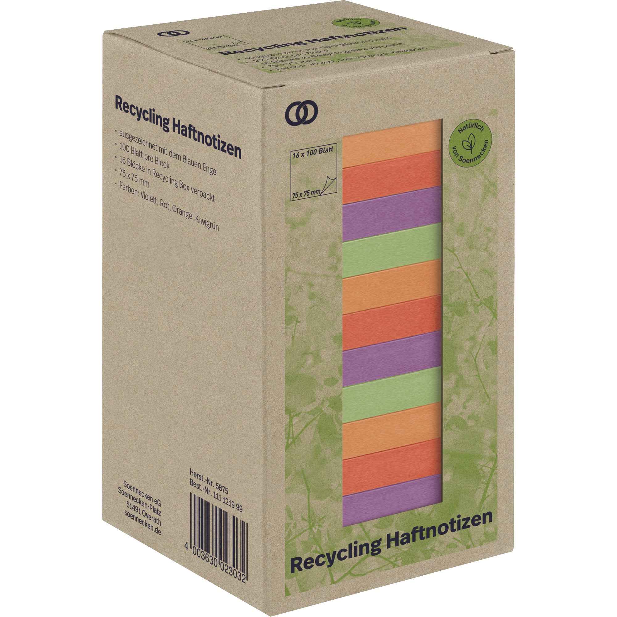 Soennecken Haftnotiz oeco Recycling 75 x 75 mm (B x H) 16 Block/Pack.