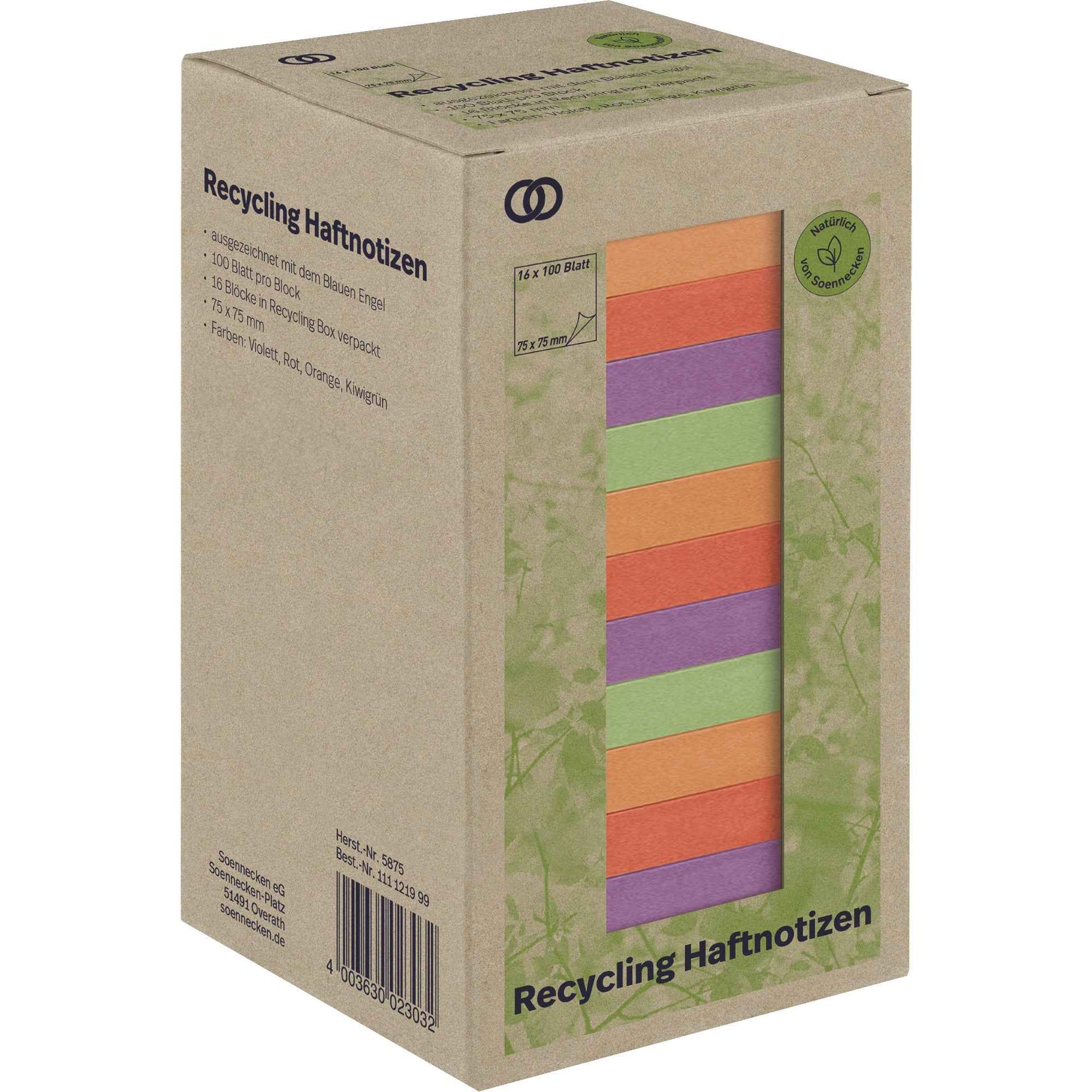 Soennecken Haftnotiz oeco Recycling 75 x 75 mm (B x H) 16 Block/Pack.