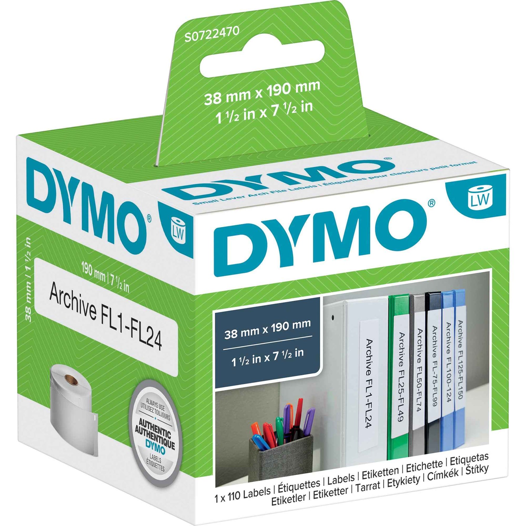 DYMO® Ordneretikett Original 38 x 190 mm (B x H)