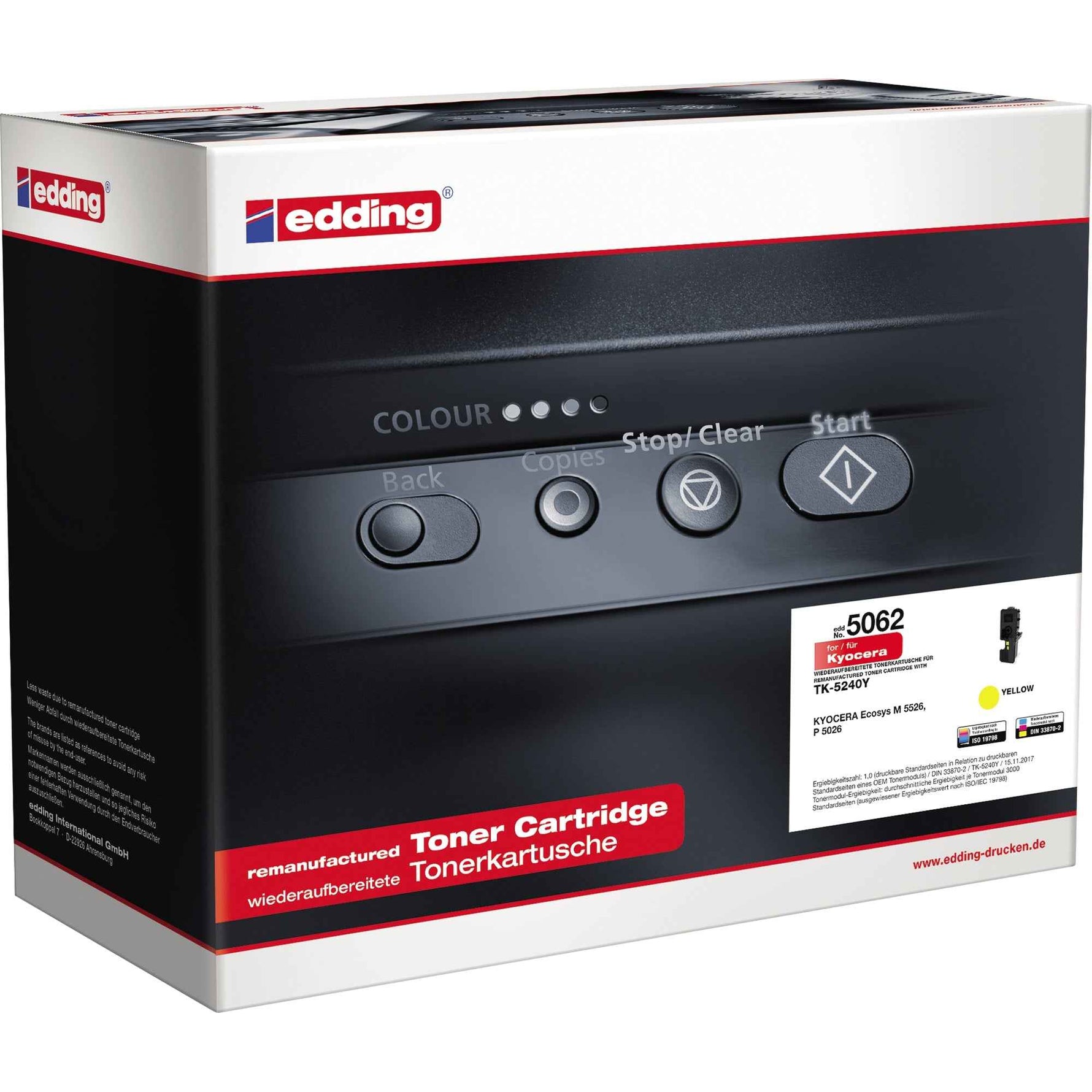 edding Toner kompatibel mit KYOCERA TK-5240Y Gelb, Druckertoner in Gelb für Kyocera Drucker, Seite mit gelbem Toner