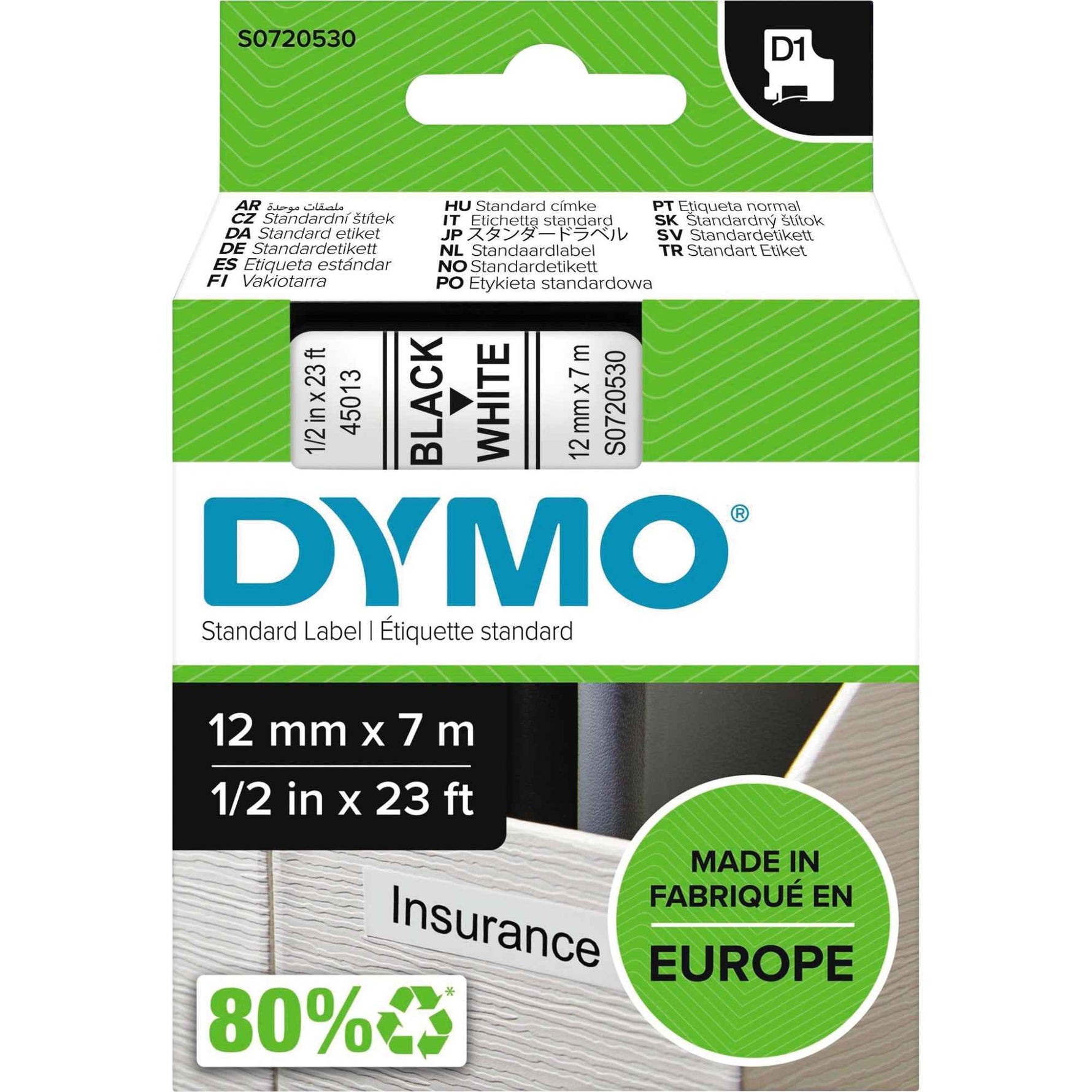 DYMO® Schriftbandkassette D1 12 mm x 7 m (B x L) weiß