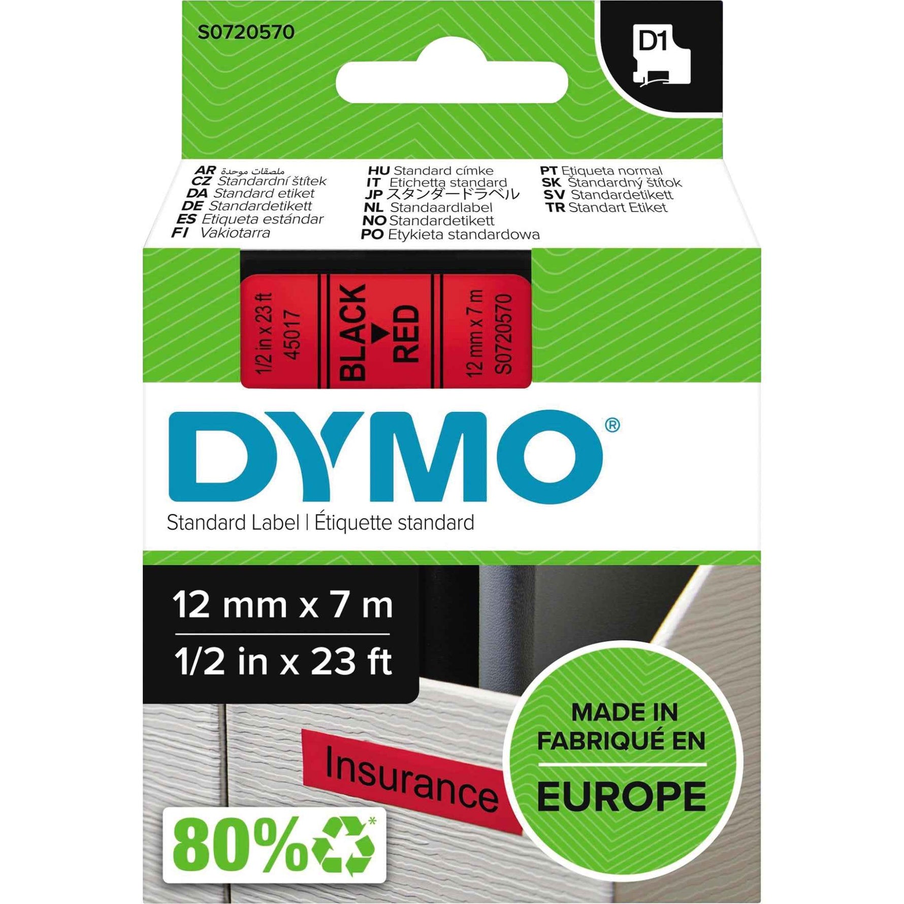 DYMO® Schriftbandkassette D1 12 mm x 7 m (B x L) rot