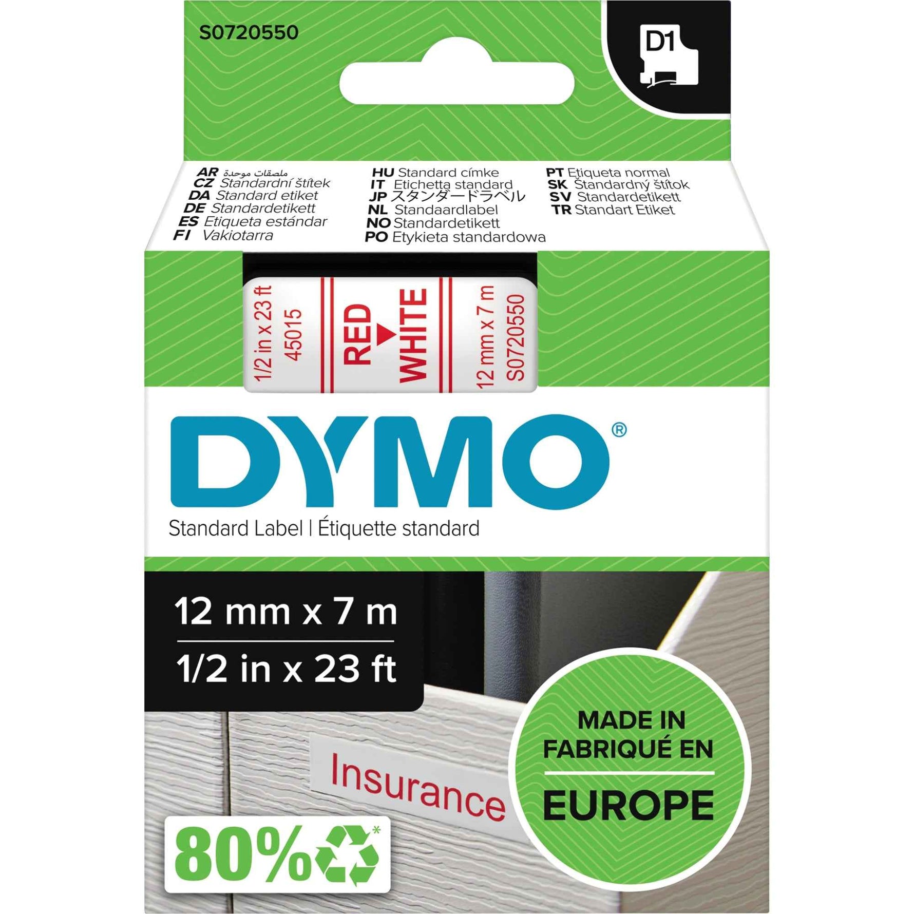 DYMO® Schriftbandkassette D1 12 mm x 7 m (B x L) weiß