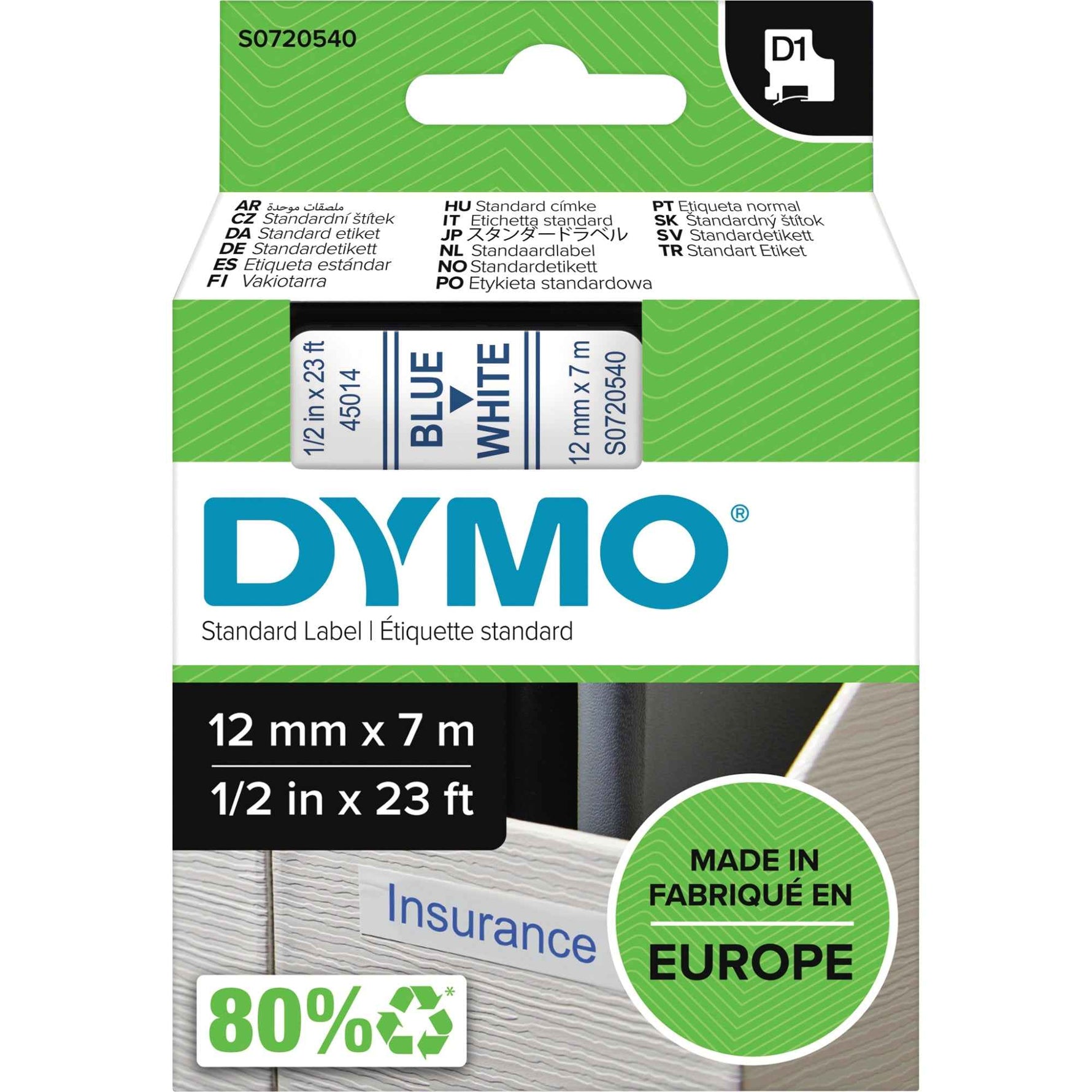 DYMO® Schriftbandkassette D1 12 mm x 7 m (B x L) weiß