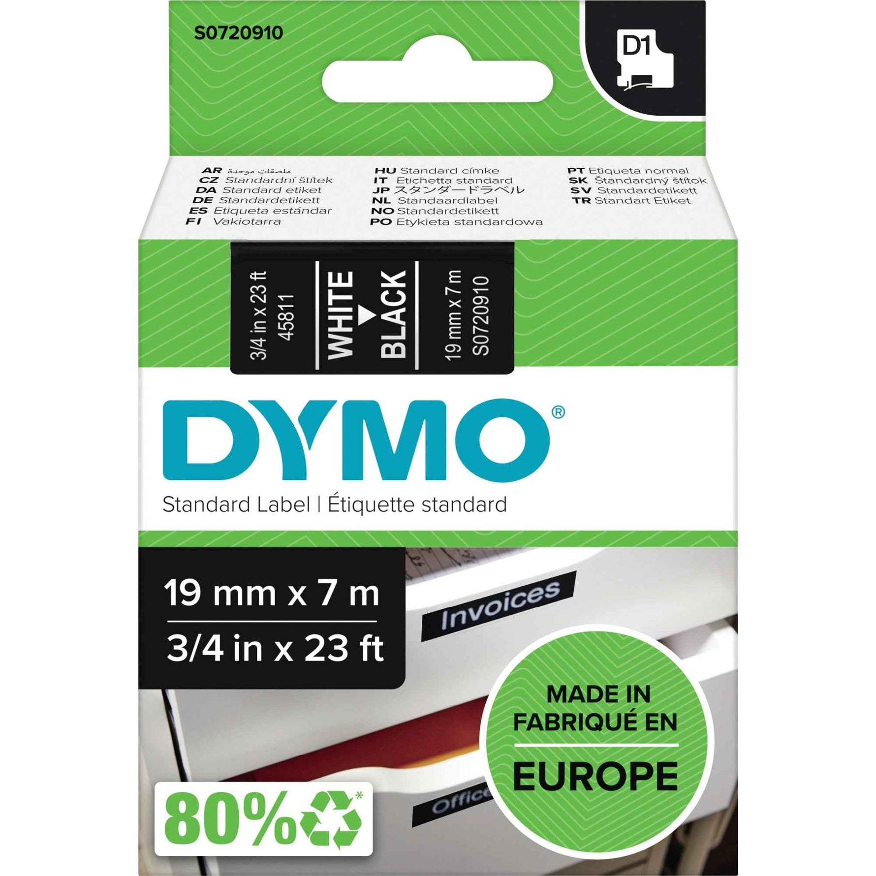 DYMO® Schriftbandkassette D1 19 mm x 7 m (B x L) schwarz