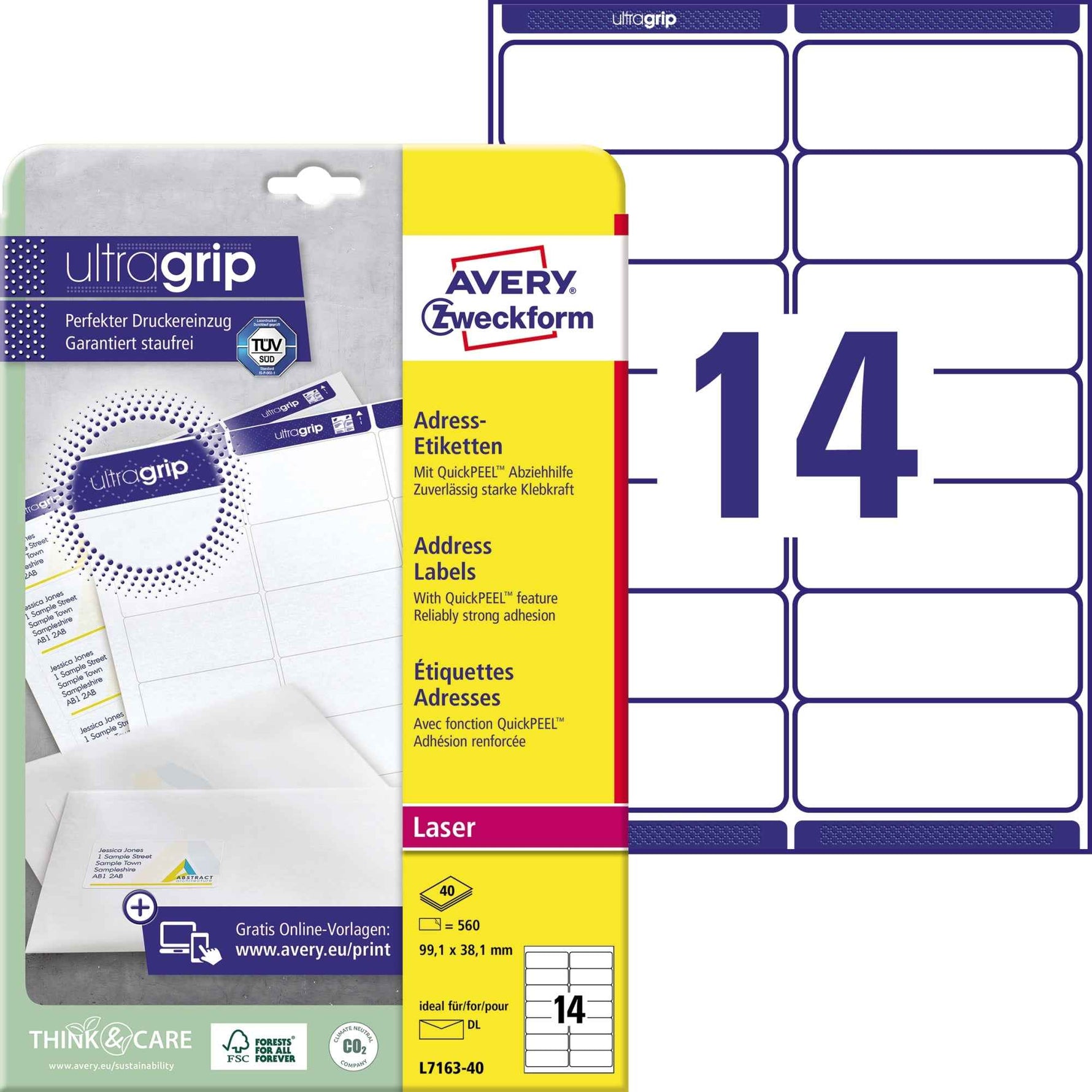 Avery Zweckform Adressetikett ultragrip 99,1 x 38,1 mm (B x H)