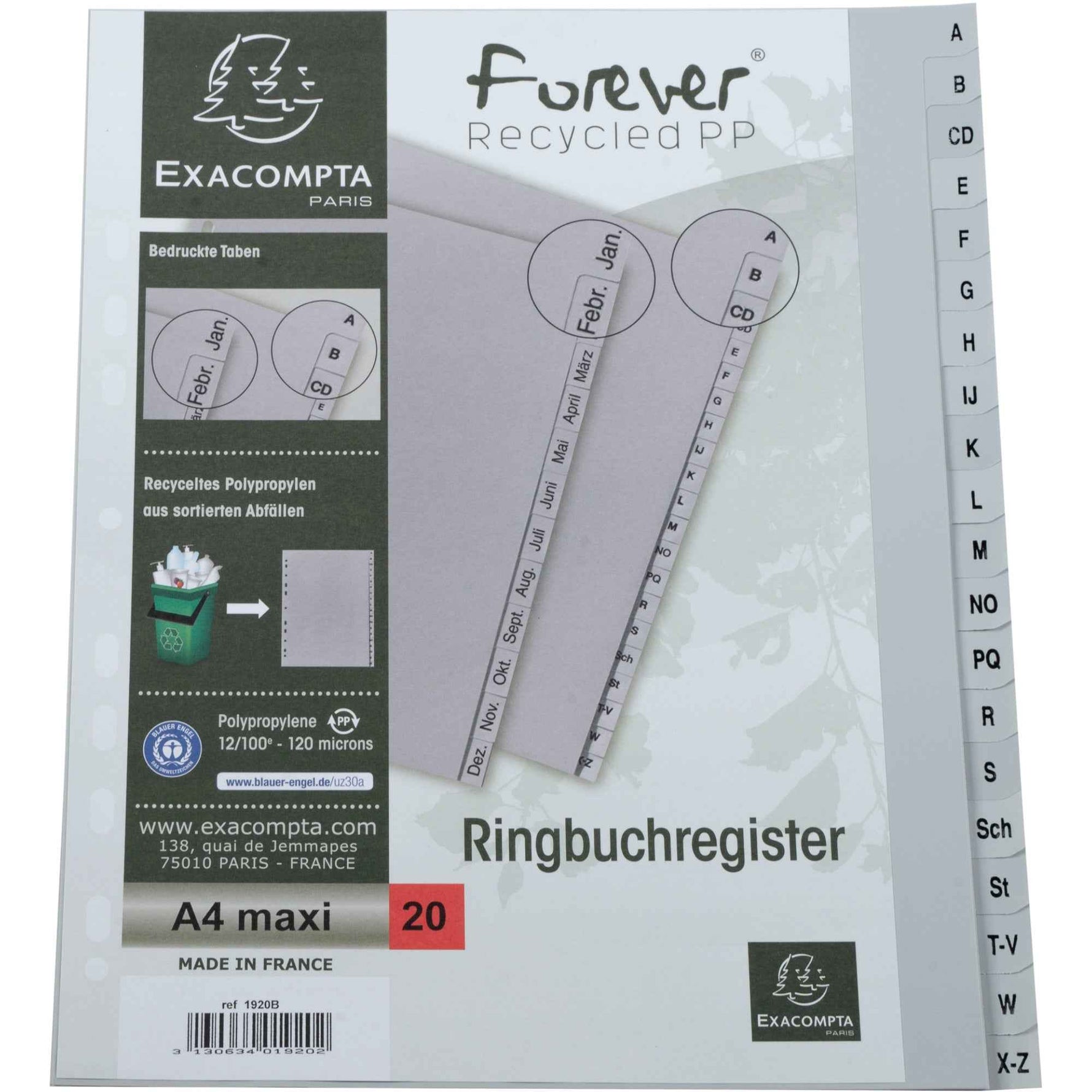 Exacompta A-Z Register Forever® DIN A4, Überbreite volle Höhe