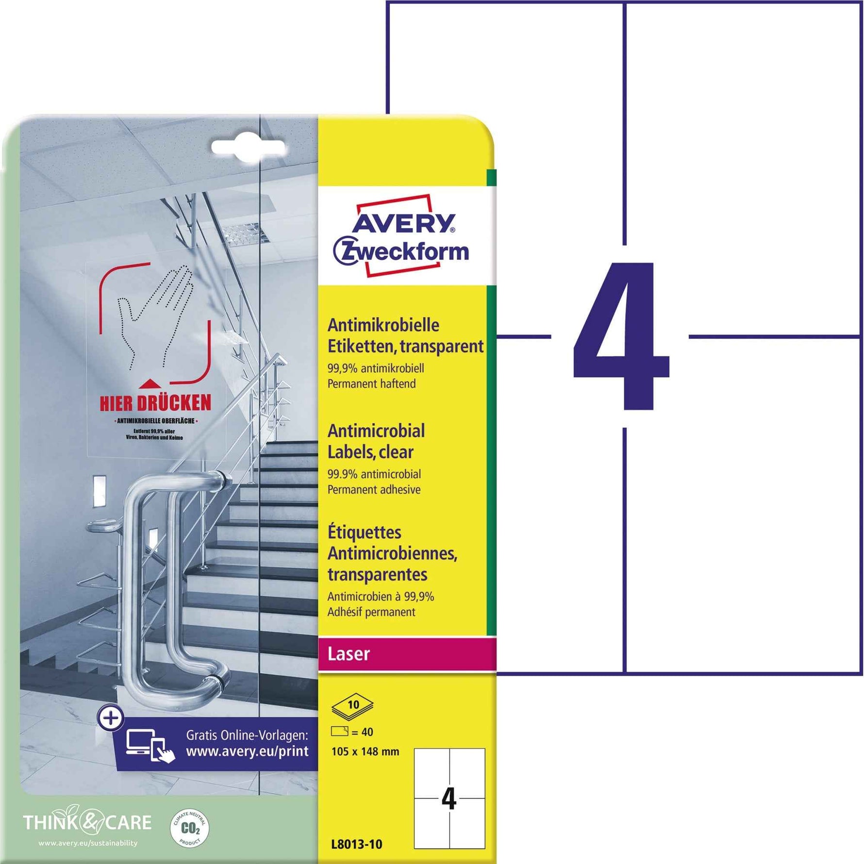 Avery Zweckform Folienetikett antimikrobiell 105 x 148 mm (B x H)