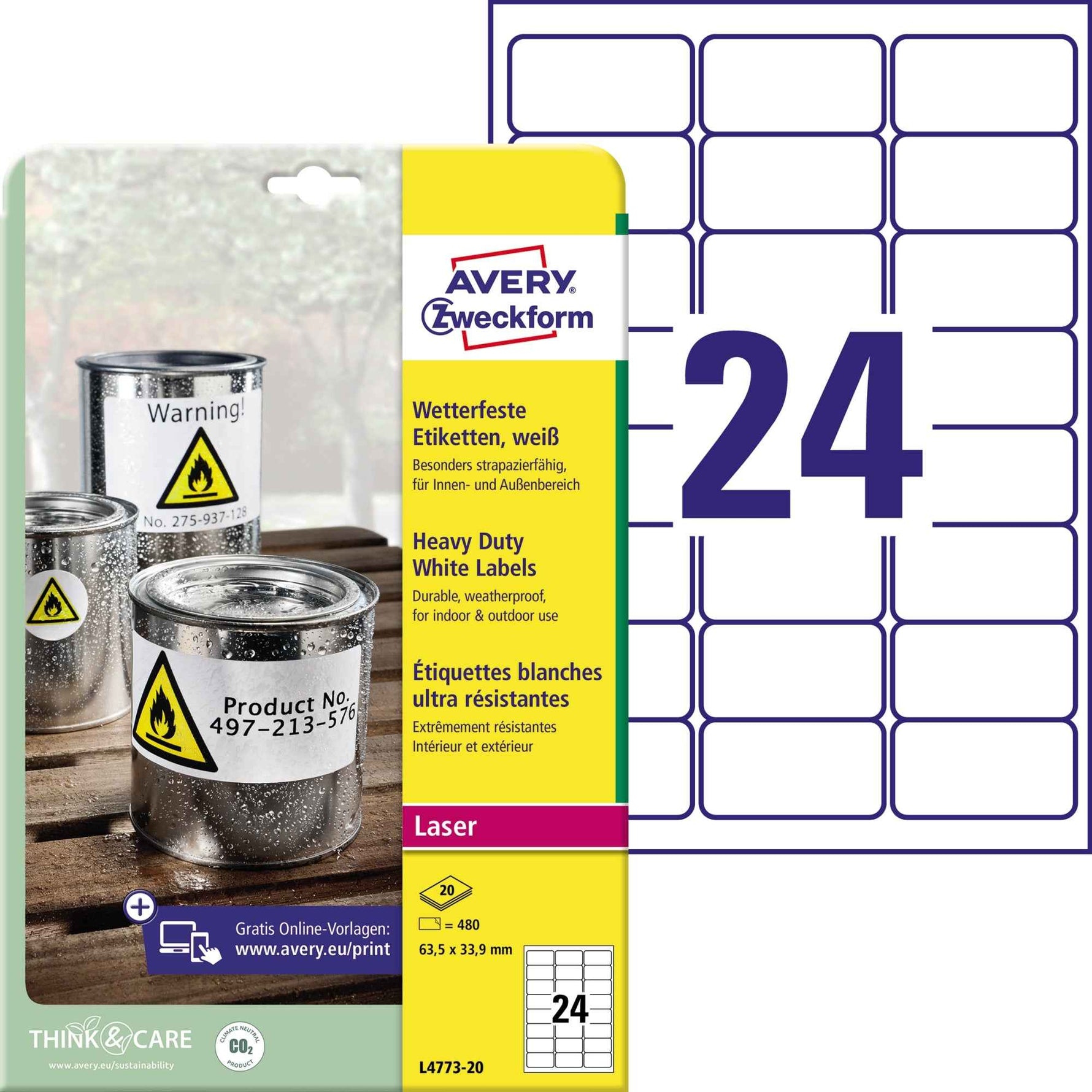 Avery Zweckform Folienetikett 63,5 x 33,9 mm (B x H)