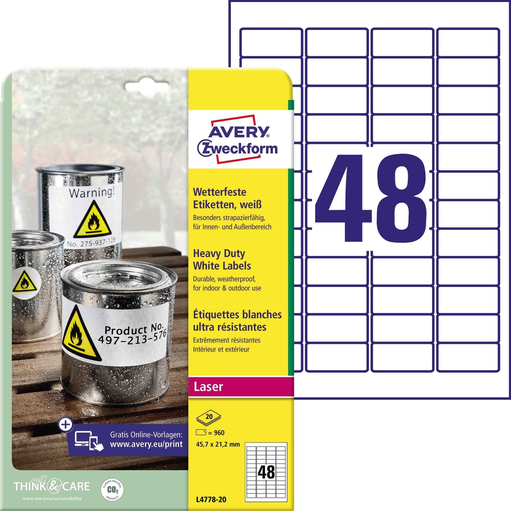 Avery Zweckform Folienetikett 45,7 x 21,2 mm (B x H)
