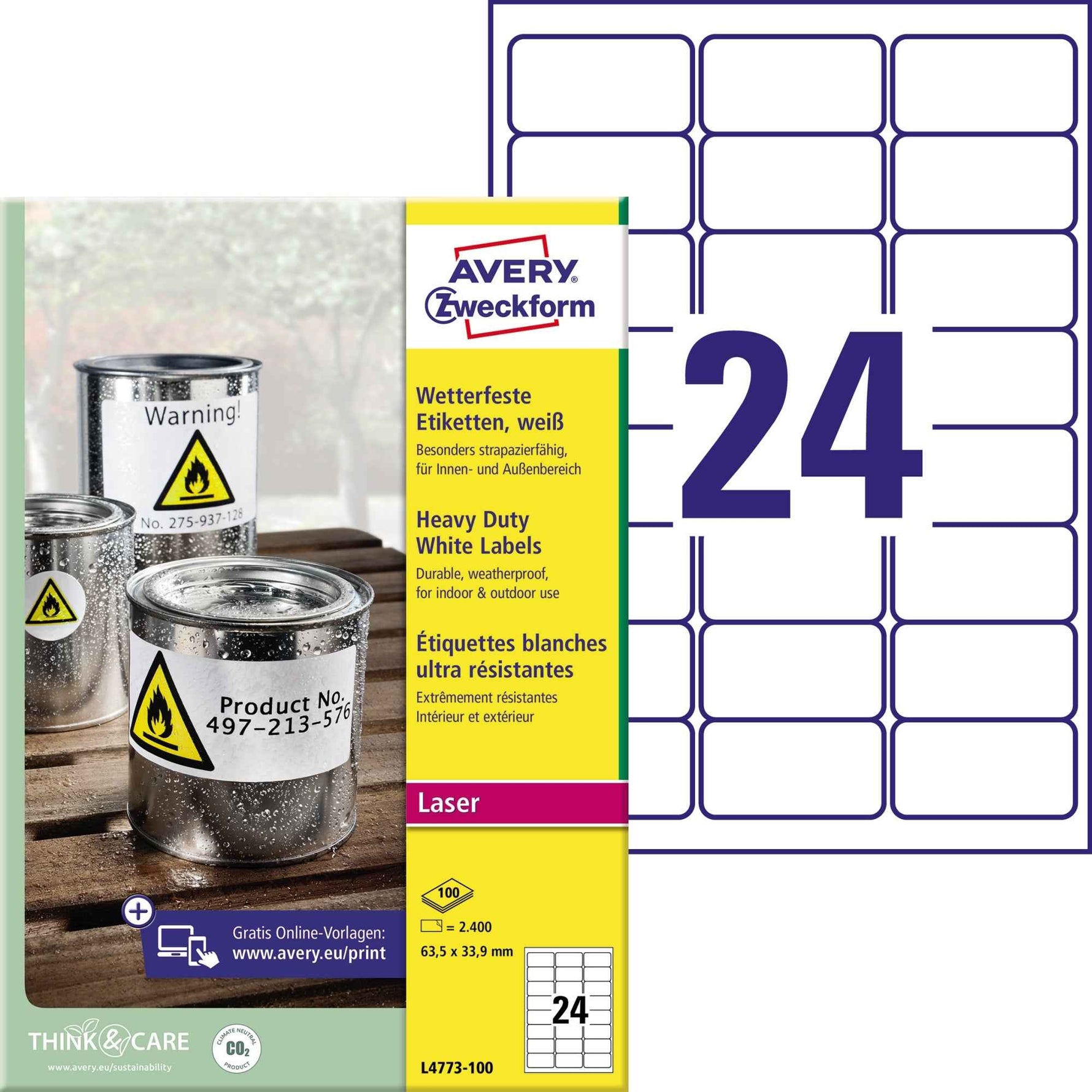 Avery Zweckform Folienetikett 63,5 x 33,9 mm (B x H)