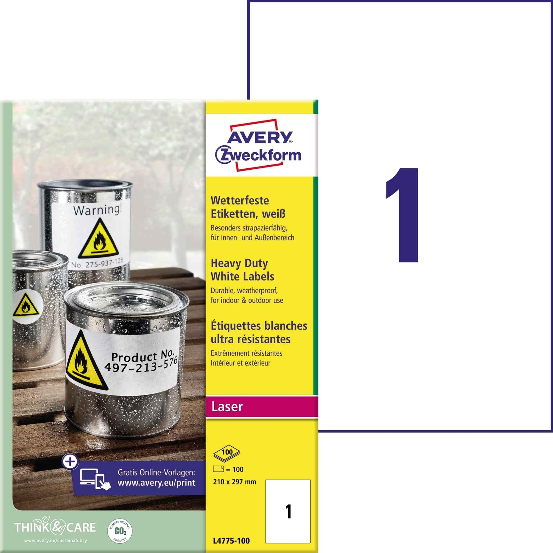 Avery Zweckform Folienetikett 210 x 297 mm (B x H)