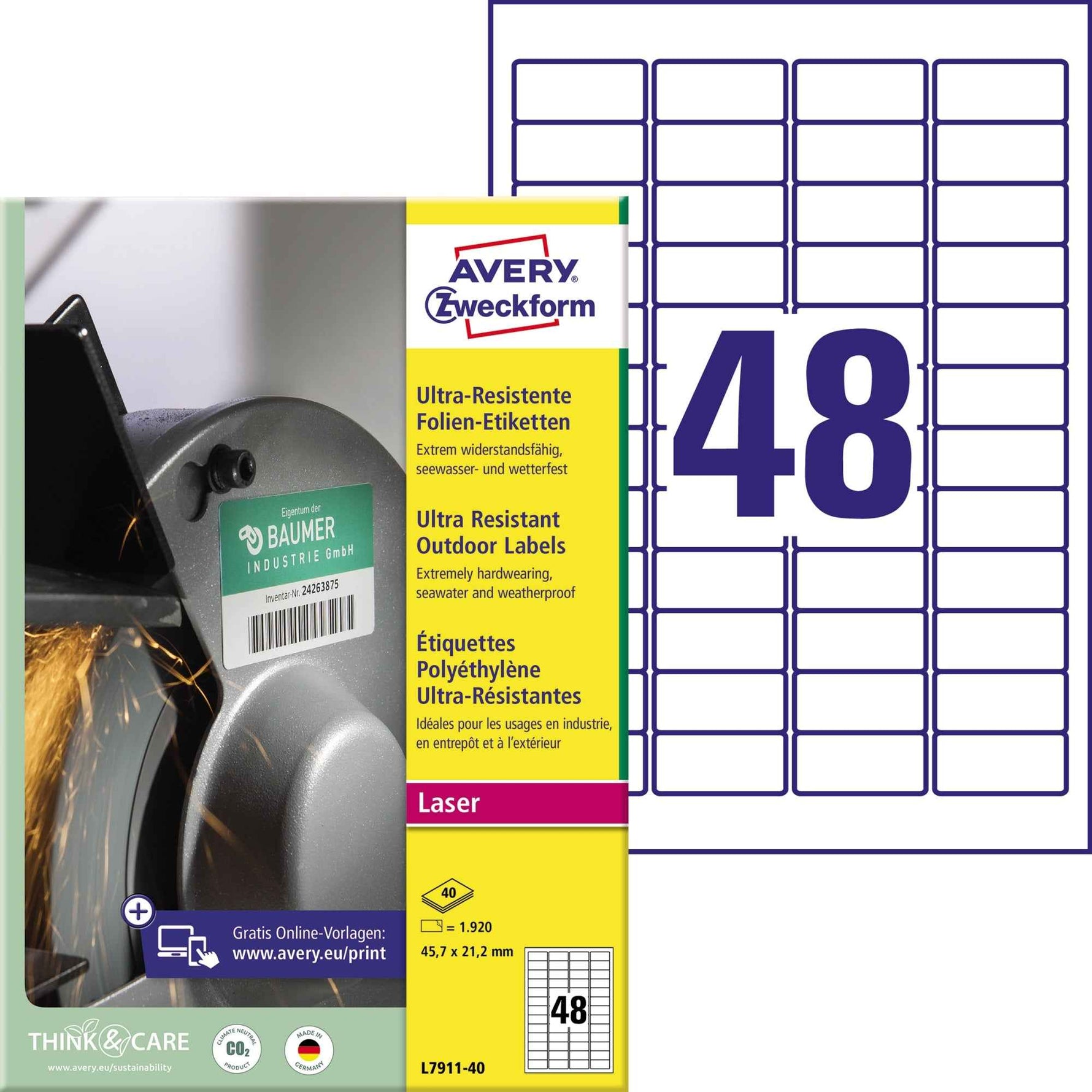 Avery Zweckform Folienetikett 45,7 x 21,2 mm (B x H)