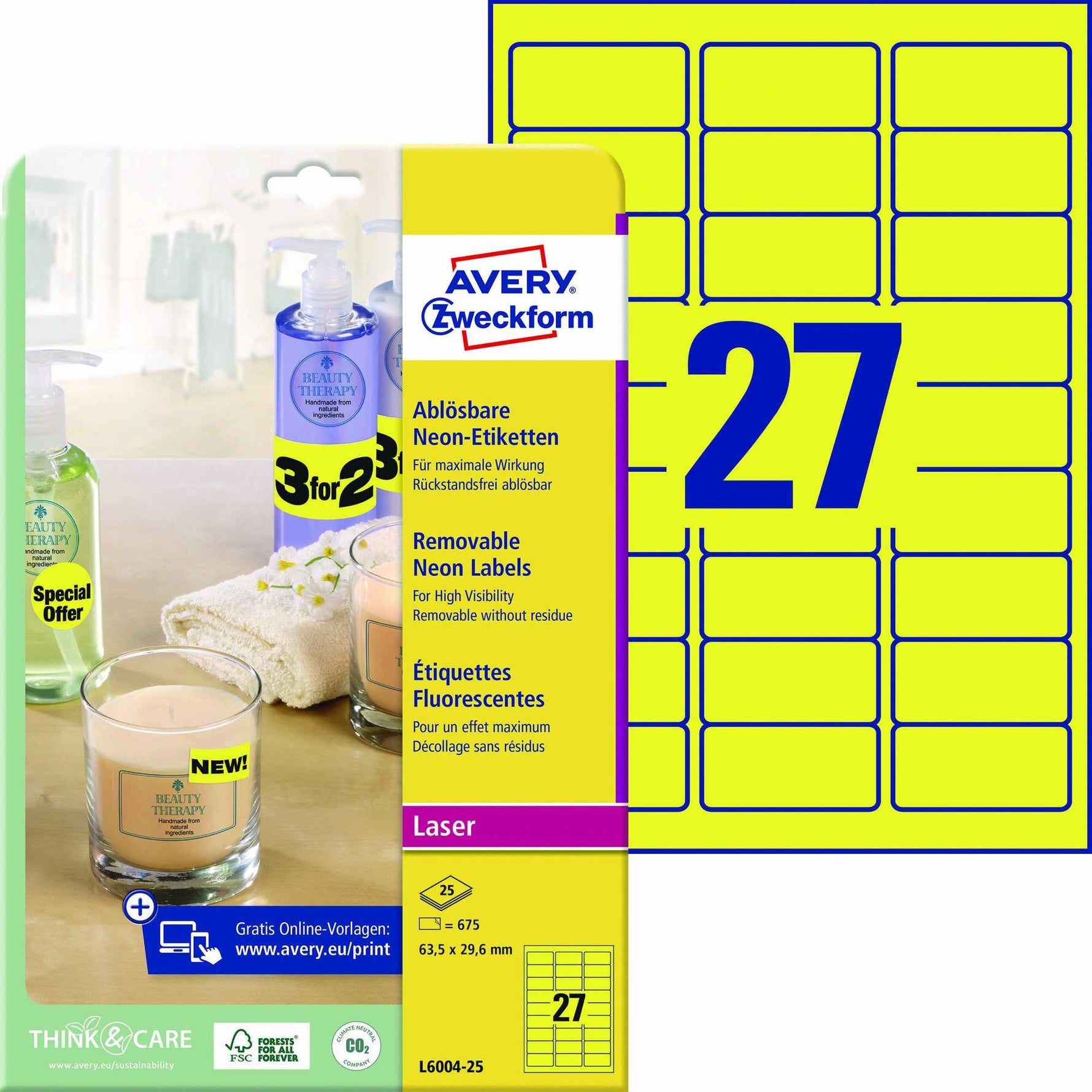 Avery Zweckform Neonetikett 63,5 x 29,6 mm (B x H)