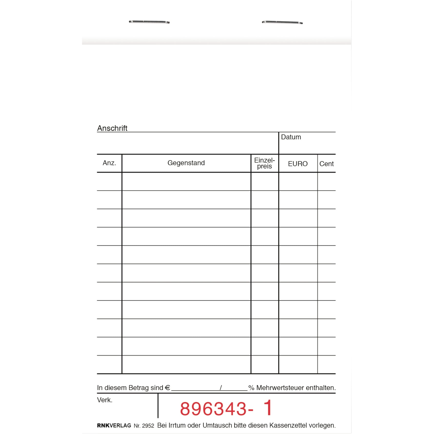RNK Verlag Kassenblock - Wiepa Bürofachpartner