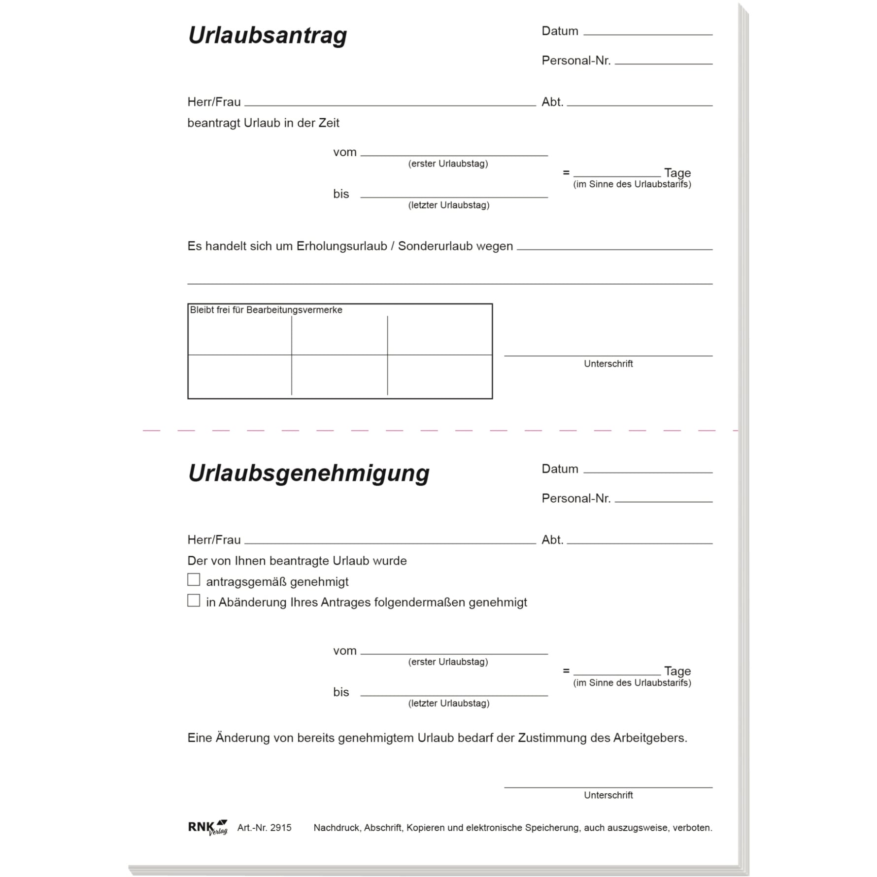 RNK Verlag Urlaubsantrag - Wiepa Bürofachpartner