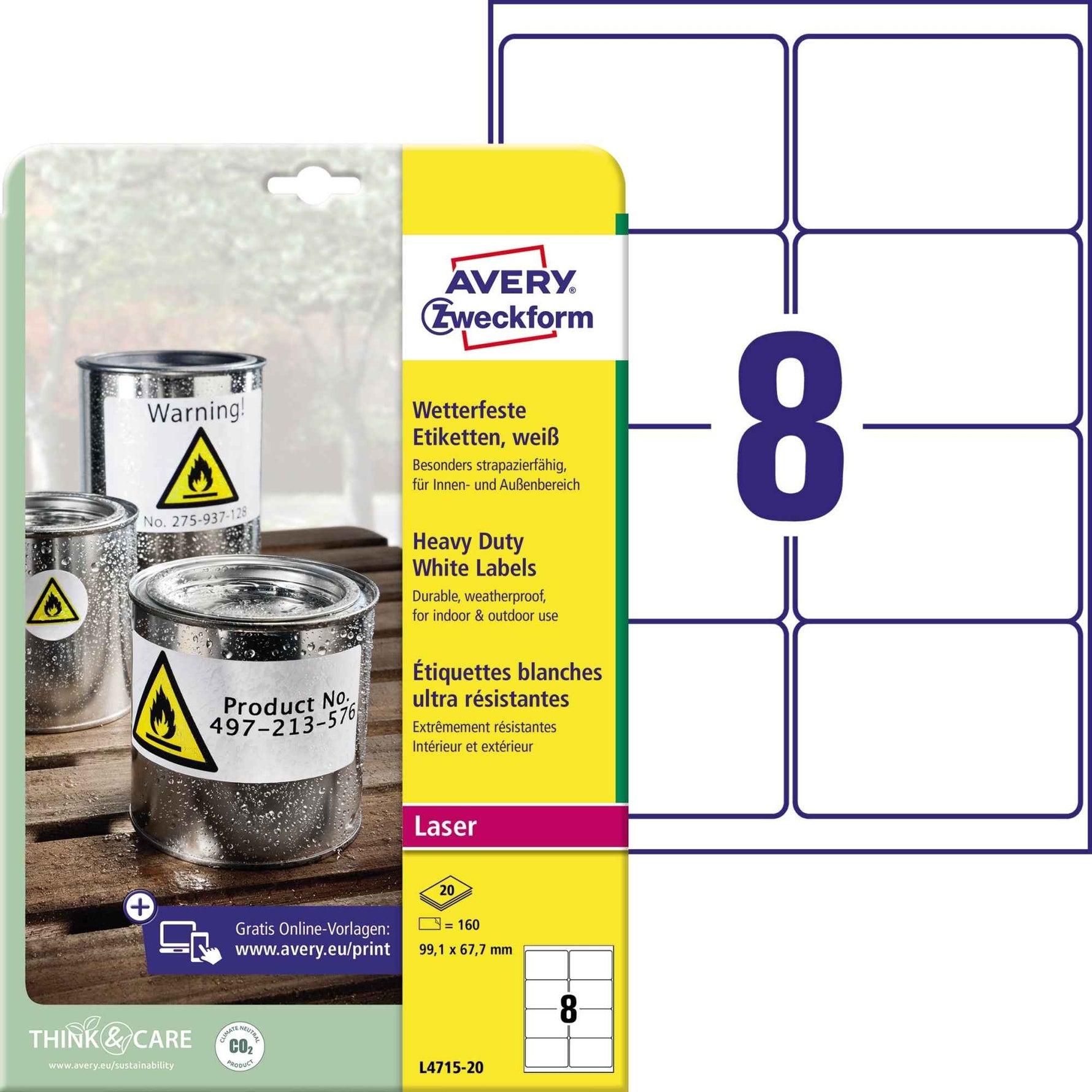 Avery Zweckform Folienetikett 99,1 x 67,6 mm (B x H)