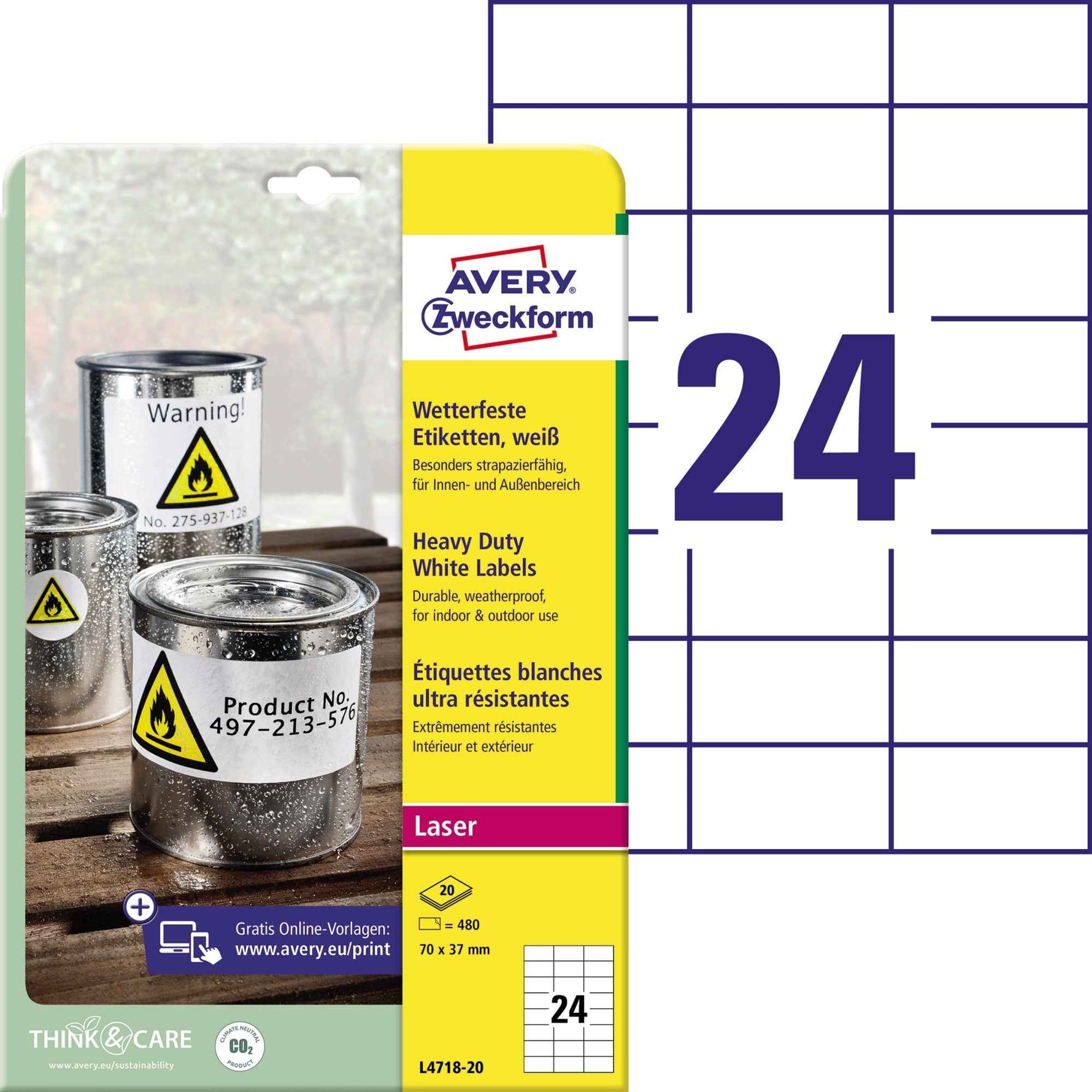 Avery Zweckform Folienetikett 70 x 37 mm (B x H)