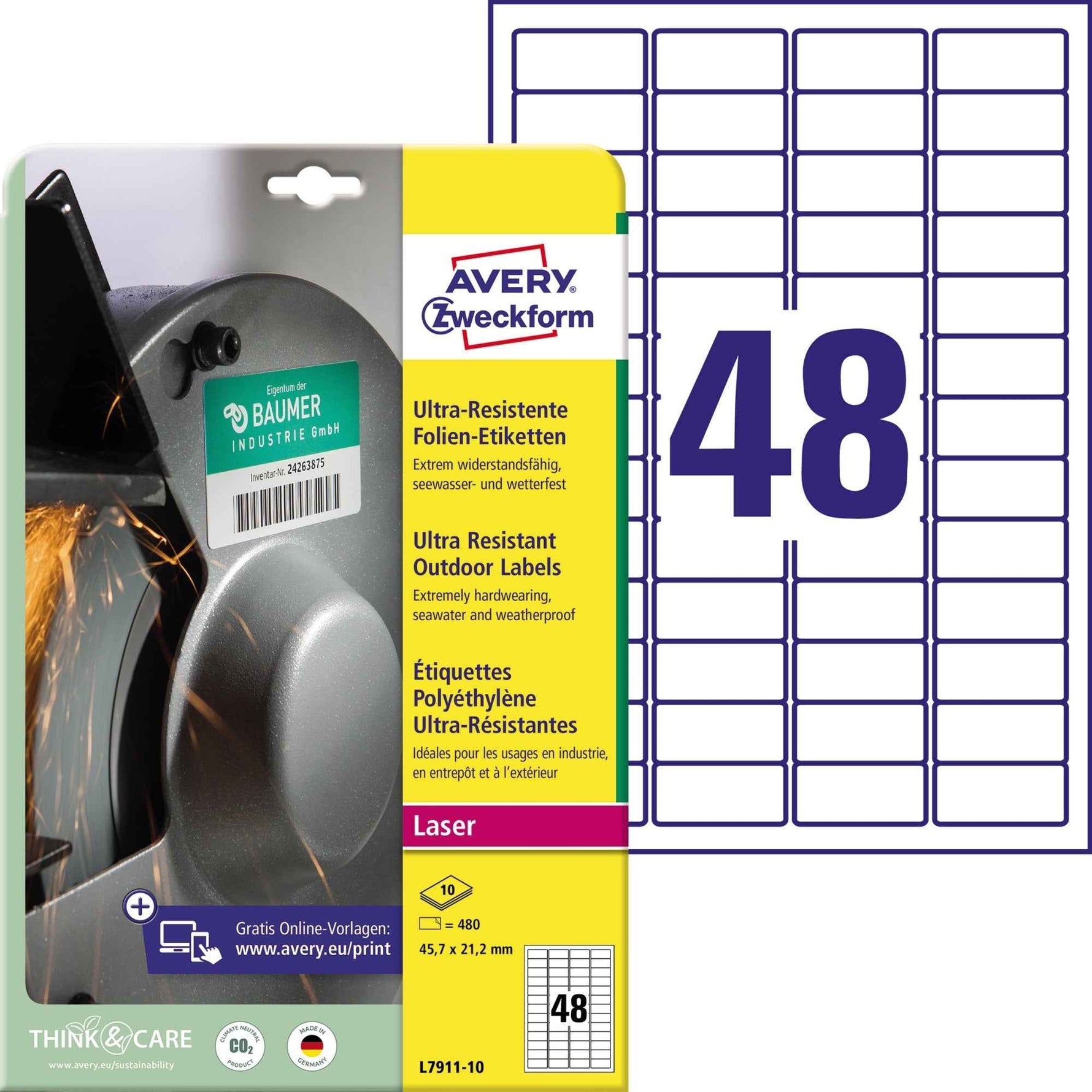 Avery Zweckform Folienetikett 45,7 x 21,2 mm (B x H)
